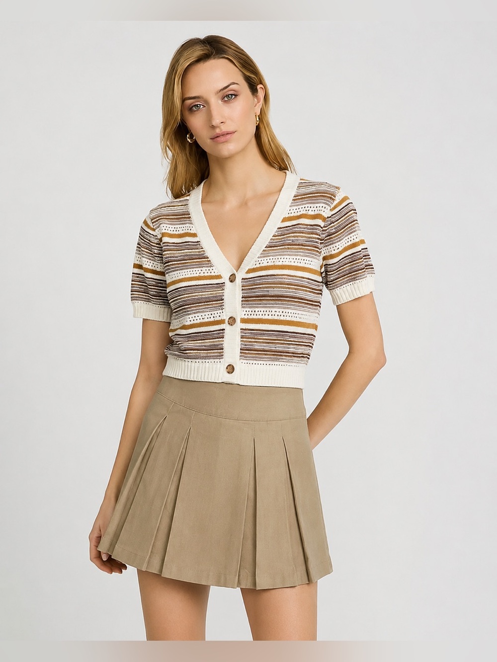 House of Harlow 1960 Cardigan Sweater Metallic Stripe Short Sleeve Size Medium U